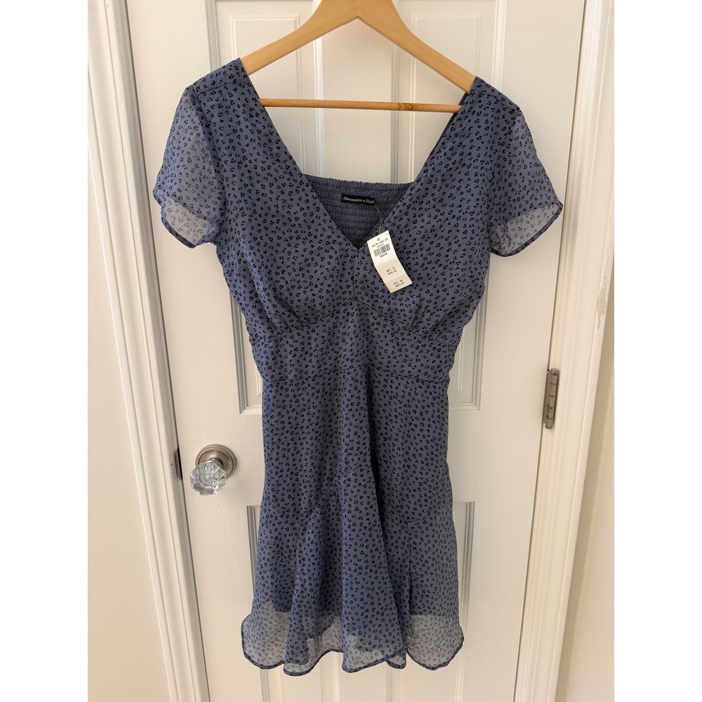 NWT Abercrombie & Fitch Leopard Print Mini Dress Blue Medium Casual Cottagecore